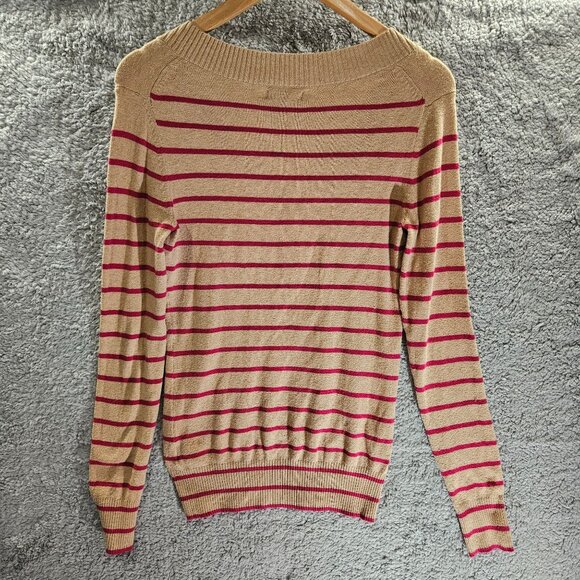 Gap Women's V-Neck Striped Beige & Pink Long Sleeve Sweater XS Soft and Comfy - Picture 12 of 16